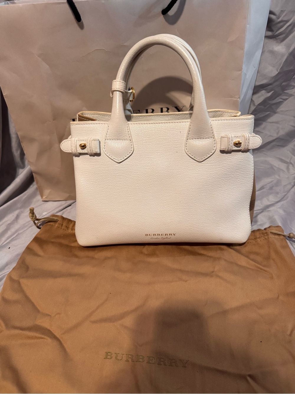 Burberry Cream Leather Satchel with Gold Hardware